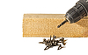 Photo 300 DPI: Drill with screws and wooden bar