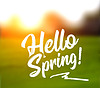 Text message hello spring, against background of
