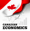 Economía canadiense. con la bandera de Canadá en el fondo | Ilustración vectorial