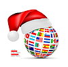 Vector clipart: sphere of national flags in cap of santa claus.