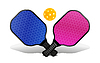 Pickleball with ball and rackets for playing.