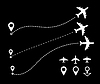 Airplane line path travel line icon set