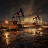 Нефтяная промышленность. Нефтяные вышки, занятые добычей полезных ископаемых | Иллюстрация