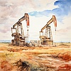 Нефтяная промышленность. Нефтяные вышки, занятые добычей полезных ископаемых | Иллюстрация