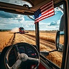 Combine harvester harvests wheat in field with | Stock Illustration