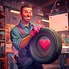 Love on wheels: valentine`s mechanic | Stock Illustration