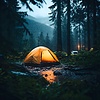 Camping an einem regnerischen Tag | Stock Illustration