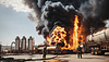 Gran incendio industrial | Foto de stock
