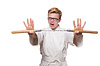 Lustige Karate-Kämpfer mit Nunchakus | Stock Foto
