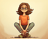 Photo 300 DPI: Girls sitting with happy smile in cartoon style