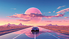 Car ride on morning road in 80s retro synthwave or | Stock Illustration