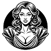 Classic woman bust avatar in engraving style.