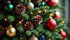 Christmas tree background with fir branches, bauble | Stock Illustration