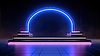 Neonbogen im Blaulichtraum. Abstrakter Hintergrund | Stock Illustration
