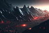 Außerirdische Science-Fiction-Landschaft mit Bergen bei Sonnenaufgang. | Stock Illustration