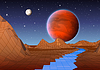 Retro futuristische Landschaft mit Bergen und Sonne i | Stock Vektrografik