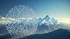 Abstract digital landscape with floating geometric | Stock Illustration
