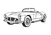 Abstract retro sports car in black and white ink