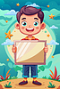 Vector clipart: Cute little boy holding blank placard or poster.
