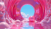 Surreale Fantasy-3D-Landschaft mit rosa schillernden | Stock Illustration