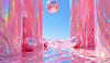 Surreale Fantasy-3D-Landschaft mit rosa schillernden | Stock Illustration