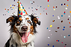 Dog celebrating birthday wearing cone hat. Happy | Stock Illustration