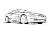 Абстрактный ретро-спортивный автомобиль, выполненный черно-белыми чернилами | Векторный клипарт