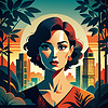 Confident woman avatar with retro hairstyle in