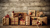Vintage Christmas scene with gifts and baubles in | Stock Illustration
