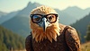 Majestic eagle wearing glasses against mountain | Stock Illustration