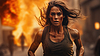 Action shot with woman on run. Dynamic scene in | Stock Illustration