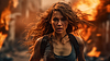 Action shot with woman on run. Dynamic scene in | Stock Foto