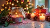Christmas home decor with glitter jar and candles. | Stock Illustration
