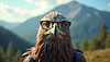 Majestic eagle wearing glasses against mountain | Stock Illustration