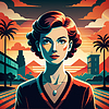 Confident woman avatar with retro hairstyle in