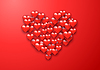 Valentine`s Day greeting card with red hearts flyin