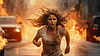 Actionaufnahme mit Frau auf der Flucht. Dynamische Szene in | Stock Illustration