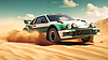 Vintage rally car in desert splashing dirt in | Stock Illustration