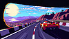 Rennwagen auf Küstenstraße bei Sonnenuntergang mit bunten | Stock Illustration