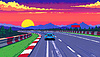Rennwagen auf Küstenstraße bei Sonnenuntergang mit bunten | Stock Illustration