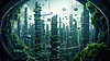 Retro futuristisches Stadtbild mit Grün überflutet | Stock Illustration