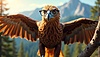 Majestic eagle wearing glasses against mountain | Stock Illustration