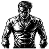 Dramatic black and white serious man with intense