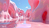 Сюрреалистический фантастический 3D пейзаж с розовыми переливами | Иллюстрация