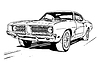 Abstract retro sports car in black and white ink