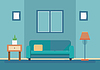 Living room interior with sofa in minimalistic