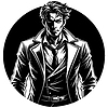 Dramatic black and white serious man with intense