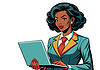 Vector clipart: Girl with laptop and suit in retro comic style and