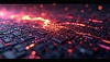 Абстрактный цифровой пейзаж со светящимися неоновыми волнами | Иллюстрация