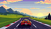 Rennwagen auf Küstenstraße bei Sonnenuntergang mit bunten | Stock Illustration